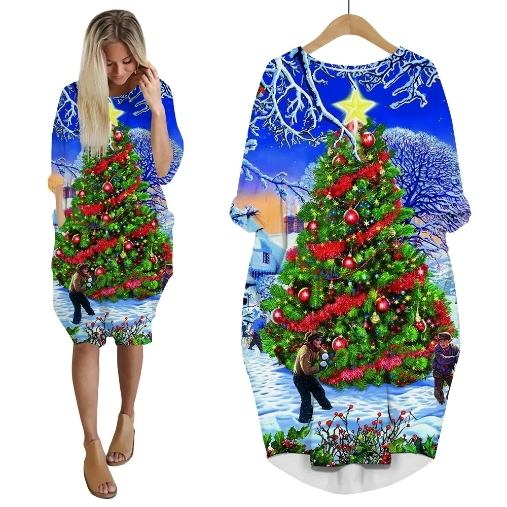 CLOOCL Счастливого Рождества платье 3D печатная Рождественская елка Снеговик