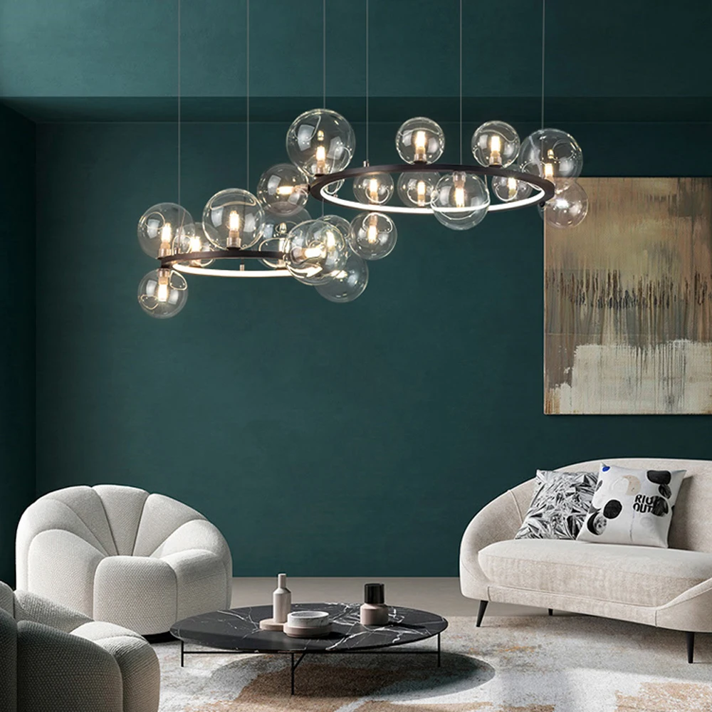 

Bubbles Round Black Silver Chandelier Lighting Suspension Luminaire Lampen Deco Glass LED Art Modern LED Bulbs Flush Mount Iron
