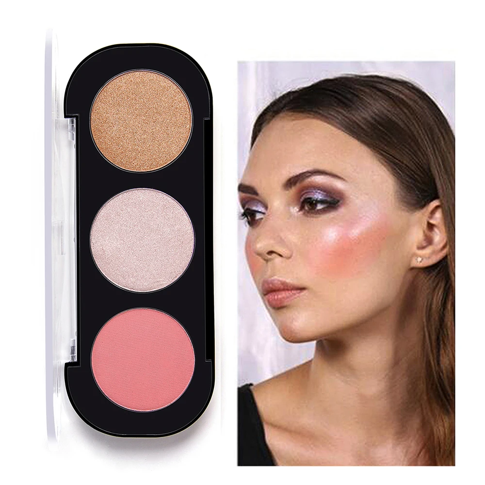 3-color high-gloss blush tray Brighten skin tone No makeup remover Lasting rosy Four seasons apply | Красота и здоровье