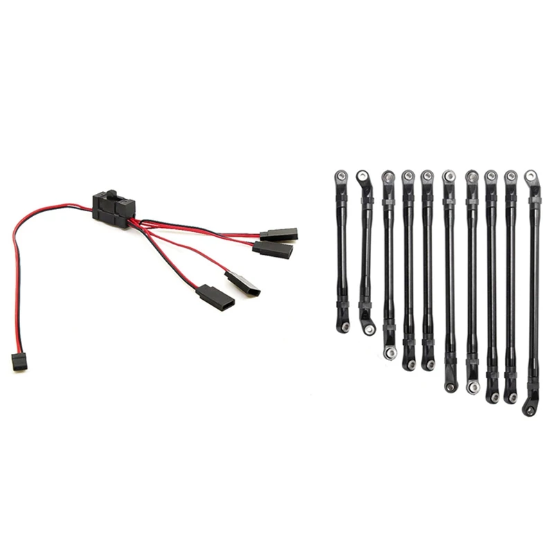 

10PCS Aluminum Rod Link Linkage for Axial SCX10 II 90046 90047 B & 1PCS RC Servo Extension 1 to 4 Y Wire Cable