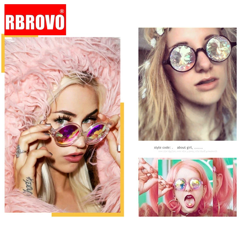 

RBROVO 2021 Sunglasses Retro Round Kaleidoscope Sunglasses Women Brand Designer Kaleidoscope Cosplay Oculos De Sol UV400