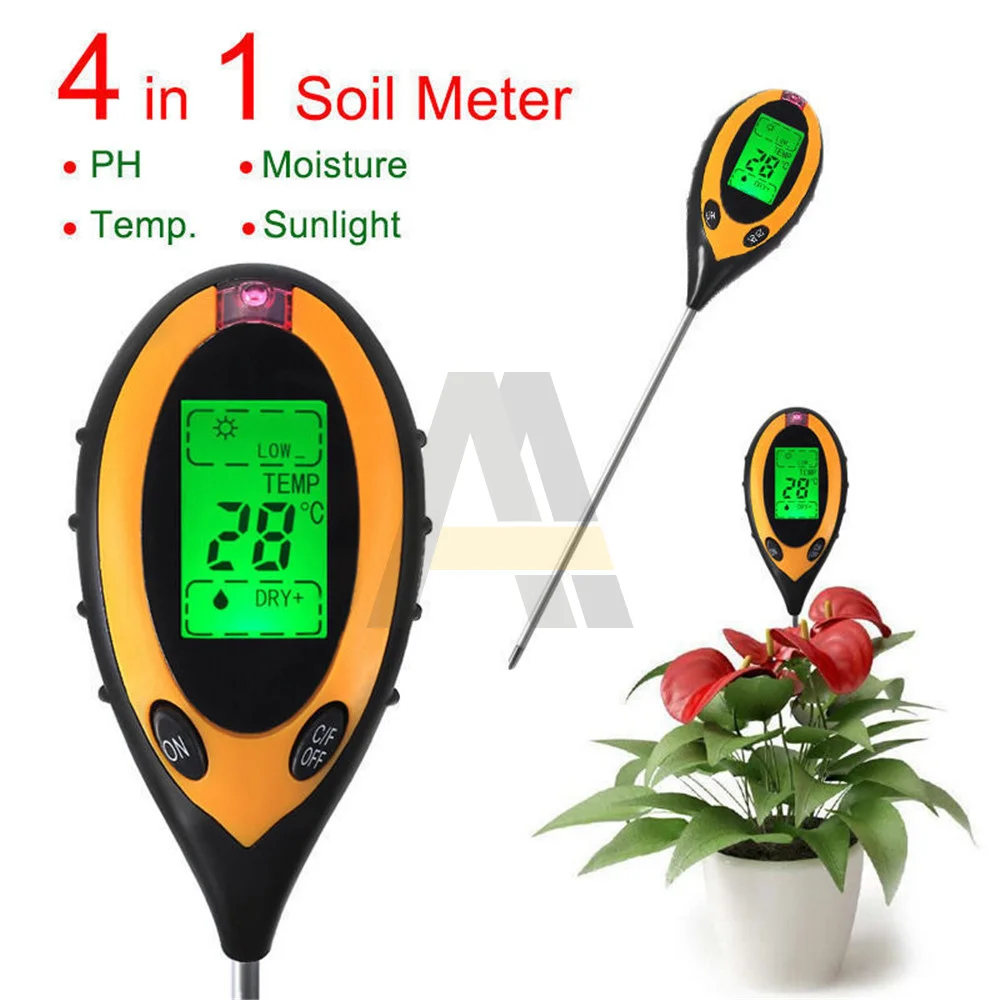 Тестер батарей 4 в 1 PH светильник влаги кислотности измеритель влажности почвы