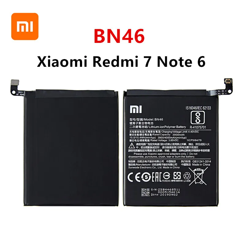 Оригинальный аккумулятор Xiao mi BN46 4000 мАч для Xiaomi Redmi 7 Redmi7 Note 6 Note6 Note8 8