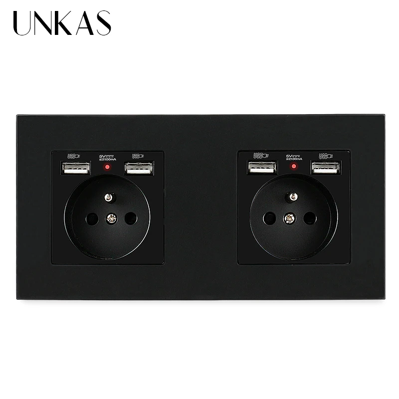 Черная пластиковая настенная розетка UNKAS из поликарбоната с 4 USB-разъемами