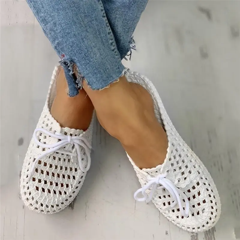 

Summer Slippers Shoes Woman 2020 Closed Toe Breathable Flip Flops Women Hollow Out Lace Up PVC Outdoor Flat Beach Slides Sandals