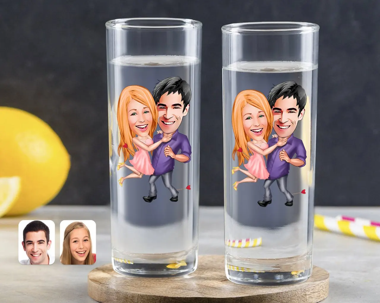 

Personalized Colorful Printed Valentine Caricature Of Dual Vodka Bardağı-3