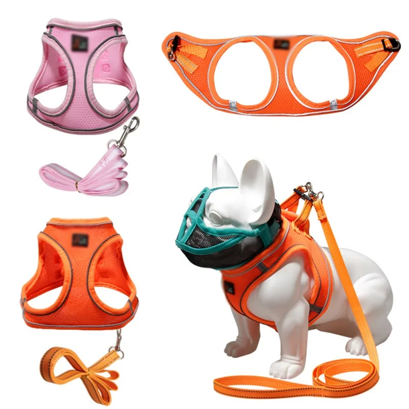 

Dog Harness Vest Reflective Pet Harness and Leash Set Adjustable Dogs Collar Harness For French Bulldog Walking Training Leash