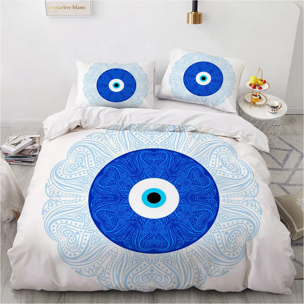 

3D Bedding Set Duvet Cover Sets Evil Eye Design King Queen Full Twin Double Single Size 210x210cm Bed Linen White Bedclothes