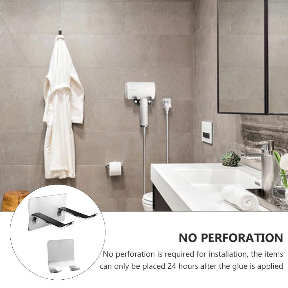 

2Pcs Hair Dryer Holder Wall Mounted Stainless Steel Hair Dryer Stand Organizer