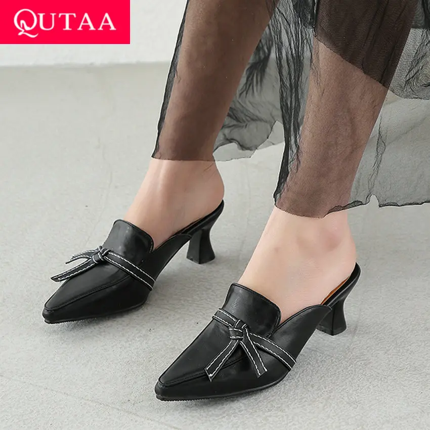 Женские туфли без задника QUTAA черные повседневные из искусственной кожи на