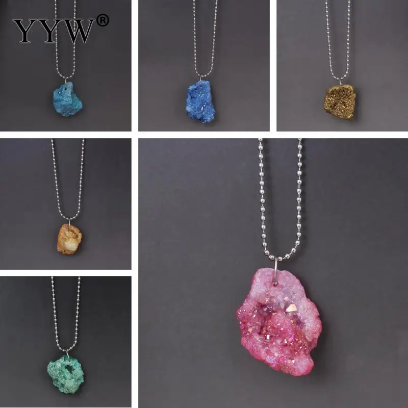 Цепочка с подвеской из натурального камня серебряного цвета|Ожерелья подвеской|