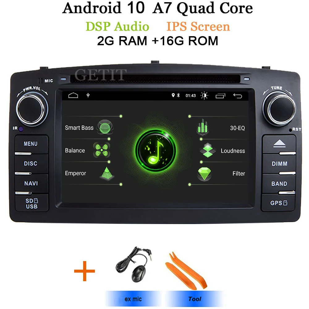 DSP чип ips экран Android 10 автомобильный DVD мультимедийный плеер для Toyota Corolla E120 BYD F3 с wifi BT стерео радио gps - Цвет: DSP-IPS A7 2G