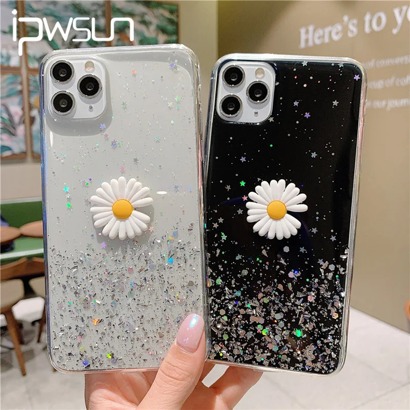 Прозрачный чехол iPWSOO с цветочным рисунком для iPhone 11 Pro XS Max XR X блестящий телефона 8