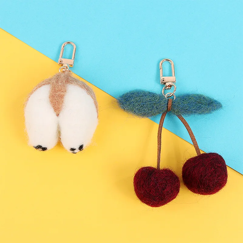 

2021Cute Plush Cat Butt Key Chains Creative Fruits Cherry Keyring Women Bag Pendant Girl Student Lovers Holiday Gifts Keychain