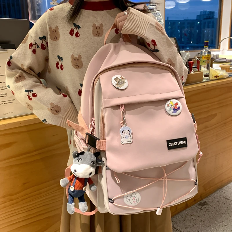 

JULYCCINO New Fashion Badge Women Backpack Waterproof Drawstring Cute Schoolbag Student Bag For Teenage Girls Shoulder Backpack