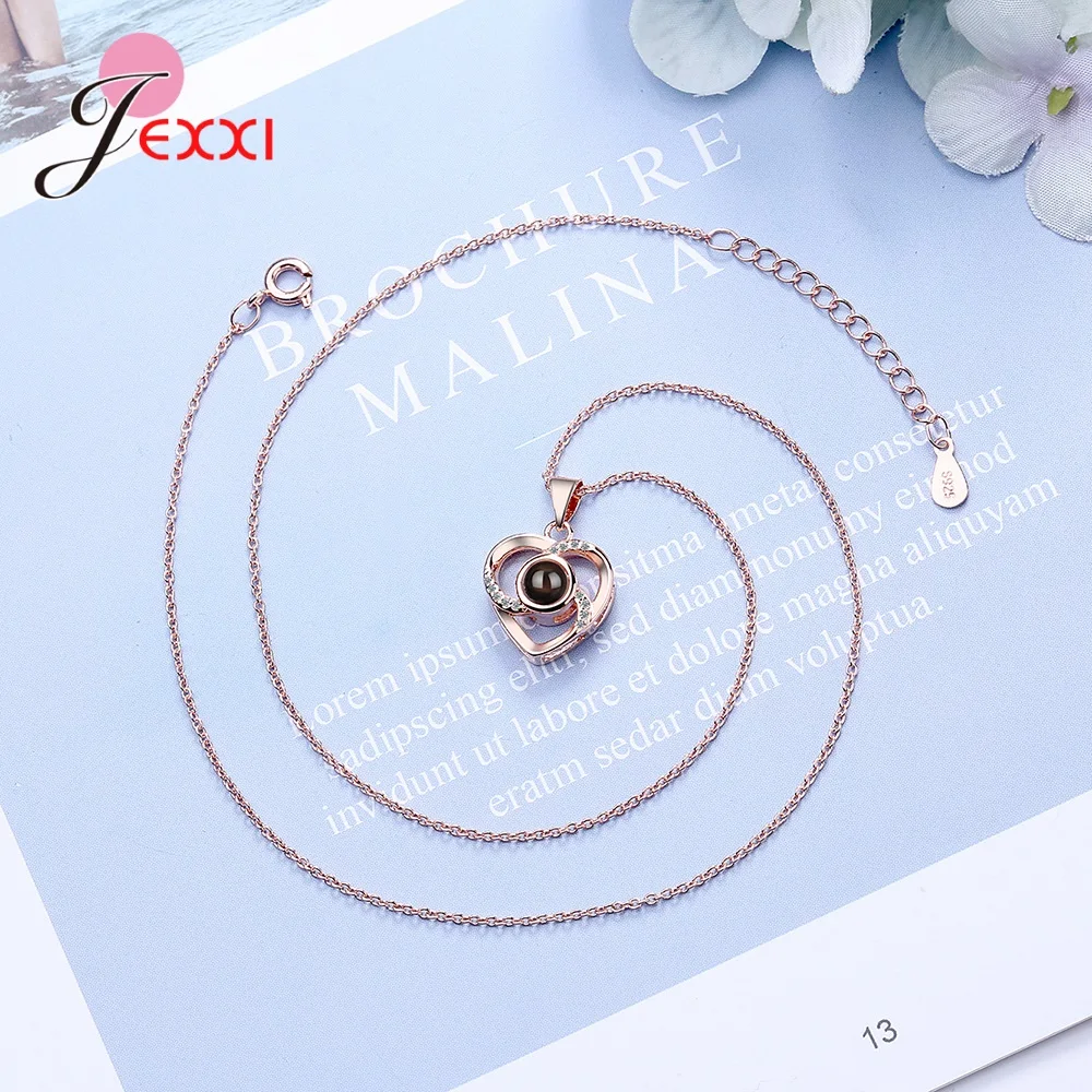

100 Languages Love Heart Pendant Necklace Wedding Romantic I Love You Projection Necklace for Women Girl Jewelry Gifts