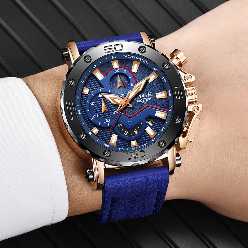 LIGE Роскошные брендовые Мужские Аналоговые кожаные спортивные часы мужские