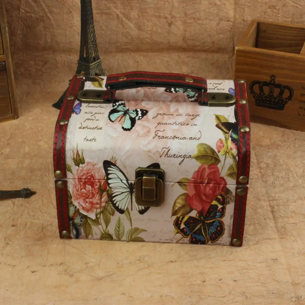 

Fashion Jewelry Storage Faux Leather Buckle Wooden Jewelry Storage Case Box Cosmetics Container Party Decorative Metal Gift Box