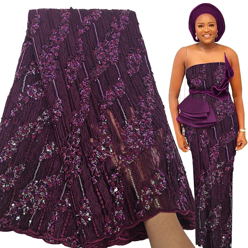 Ткань для кружева с вышивкой и разноцветными блестками, 5 ярдов