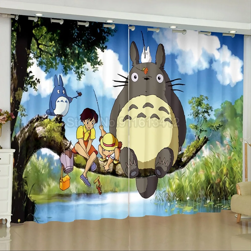 

Shading 70% Blackout Curtain Anime Totoro Curtains Kids Living Room Bedroom 2 Panel Window Drapes 3D Digital printing Custom