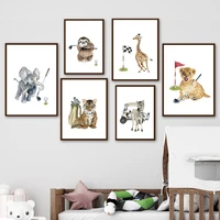 woodland animals golf lion tiger zebra giraffe elephant wall art canvas painting posters and print decor pictures baby kids room