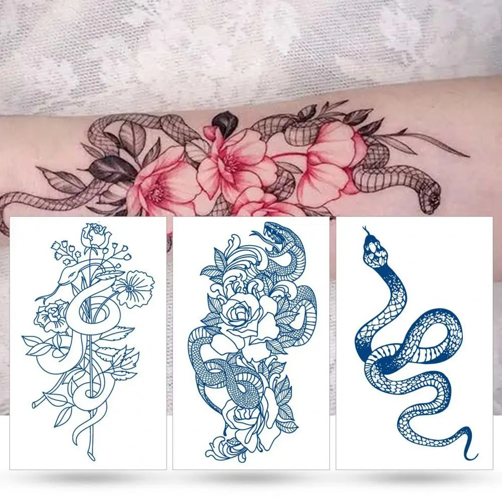 

Ultra Thin Non-blurred Herbal Snake Temporary Tattoo Sticker for Leg