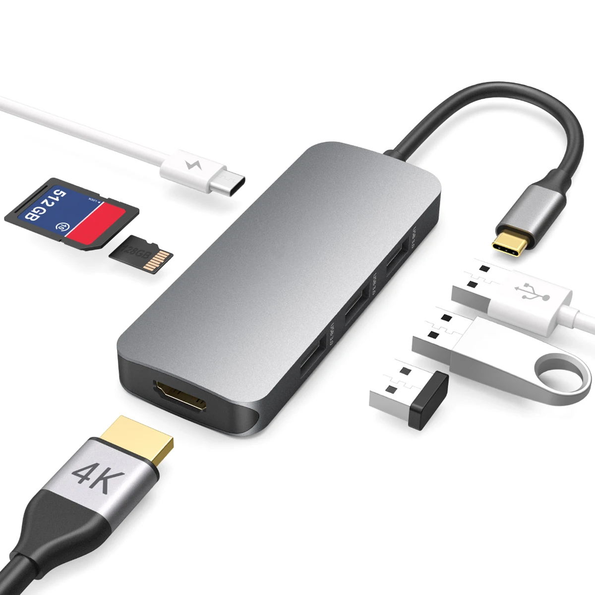 

5Pcs 7 in 1 USB-C HUB with Power Delivery 4K SD/ TF Card Reader USB 3.0 Ports for MacBook / MacBook Pro / HUAWEI Matebook HUB