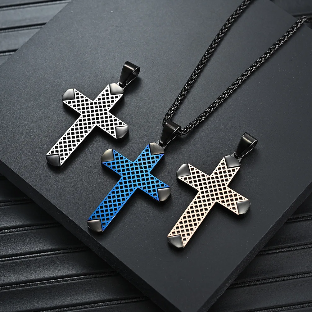 

European And American Original Fashion Trend Stainless Steel Men's Two-color Matching Cross Necklace