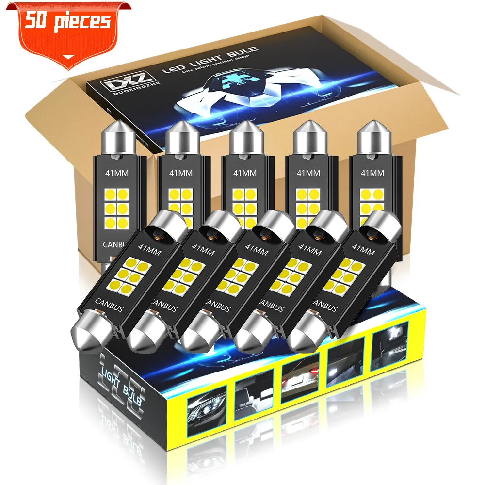 

DXZ, 50 шт в наборе, Festoon-41MM C5W C10W Светодиодный лампочки Canbus 3030 6-SMD Нет Ошибка салона Карта Купол Лампы для чтения 12V 3W автомобильных ламп