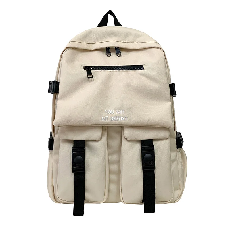 

Cool unisex college wind outer pocket design student schoolbag solid color casual large-capacity backpack