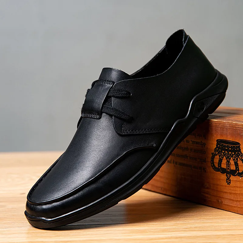Модная мужская повседневная обувь Мокасины Черные лоферы Осенняя рабочая из