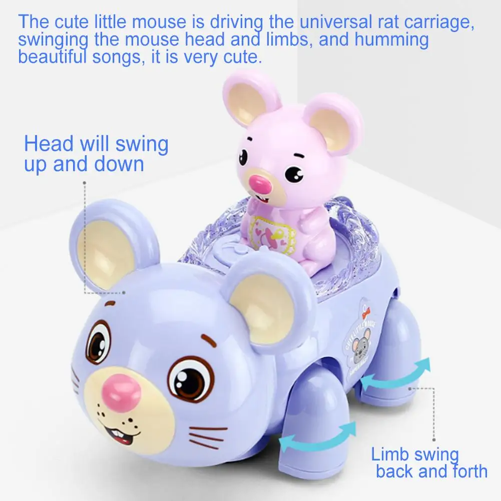 

Cute Electric Cartoon Mouse Car 360 Rotation Walking LED Music Fun Education Kids Toy Birthday Gift