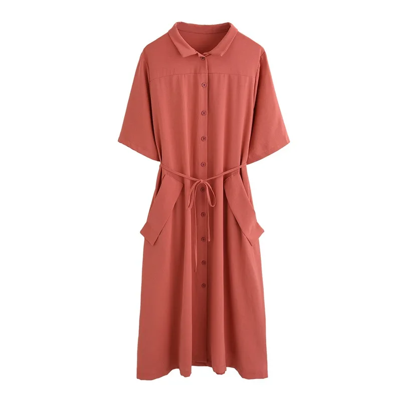 Модное платье-рубашка с отложным воротником женское однотонное платье коротким