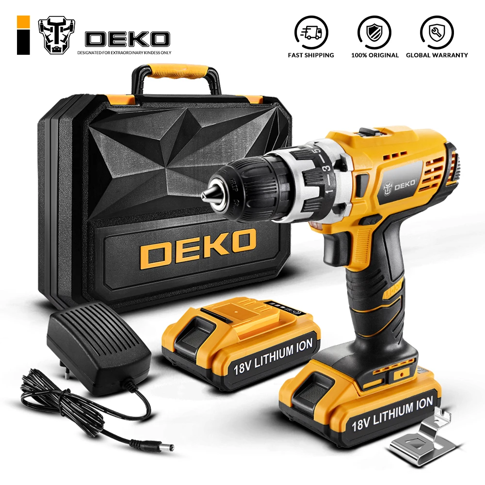 DEKO GCD18DU2 18V 38N. М DC литий-ионный Батарея 2-Скорость электрическая дрель мини отвертка Беспроводной Мощность драйвер