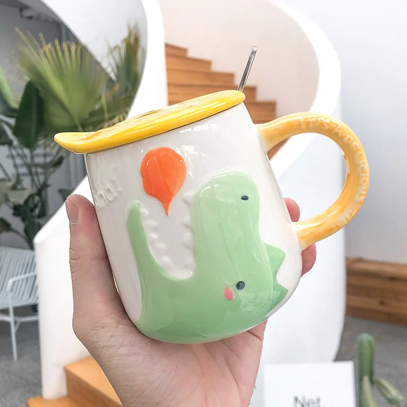 400 мл милые Мультяшные животные керамические кружки кофейная чашка с крышкой