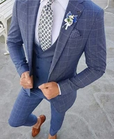 mens suit 3 piece casual plaid v neck notched lapel groomsmen tuxedos men suits for wedding jacketpantsvest