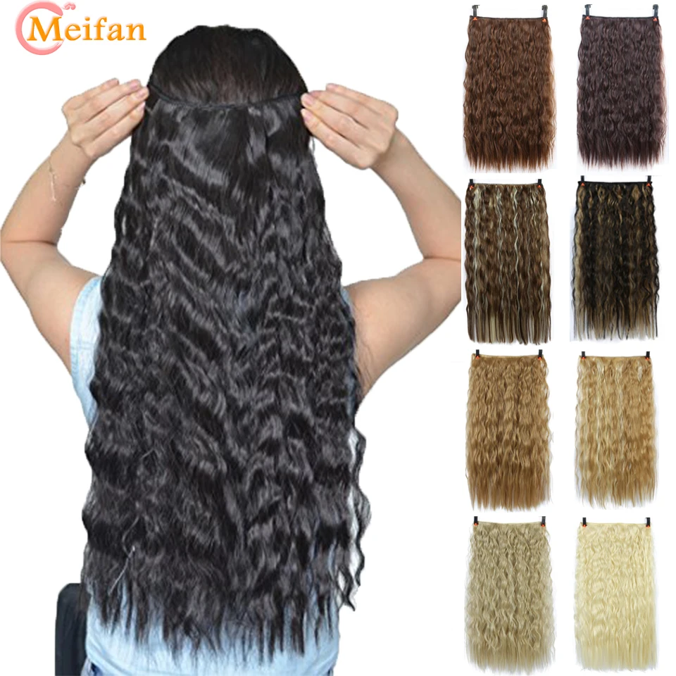 

MEIFAN 5-Clips in Hair Extension 22" Blonde 3/4 Head Synthetic Natural Corn Curly Wavy Hairpiece Natural Fake Hair Pieces