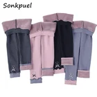 Зимние детские леггинсы для девочек, детские хлопковые плотные бархатные леггинсы в Корейском стиле с принтом медведя и бантом