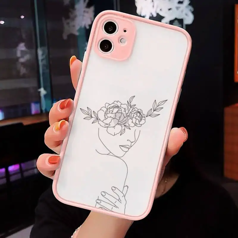 

Art line Retro Geometry leaves Phone Cases Matte For iPhone 12 Mini 11 Pro XR XS Max 7 8 Plus X Hard PC Back Cover