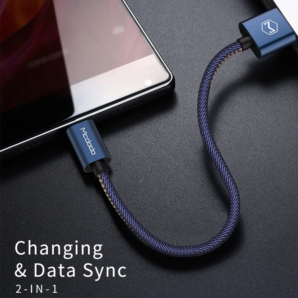 Кабель Mcdodo USB Type C для быстрой зарядки QC3.0 джинсовый тканевый ключ 15 см Samsung S10 Xiaomi