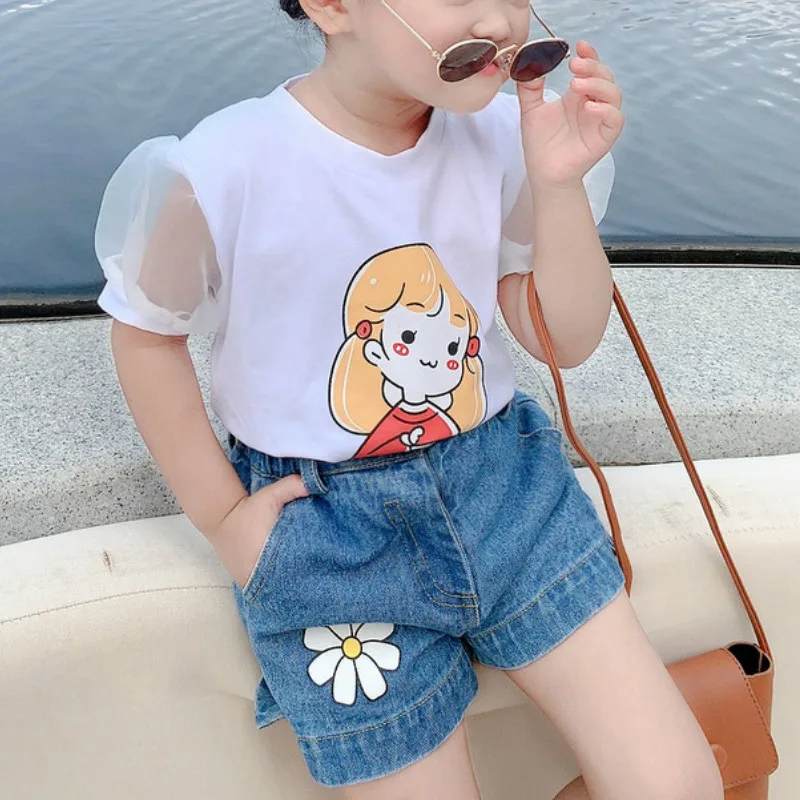 

Babyinstar Kids Denim Short with Lace Design for Girls Toddle Children's Clothes Baby Girls Summer Jeans Short 2021 New Fashion