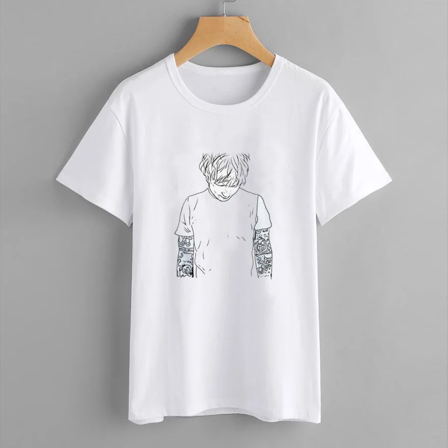 ERNESTNM летняя модная женская футболка с принтом музыки топы круглым вырезом и