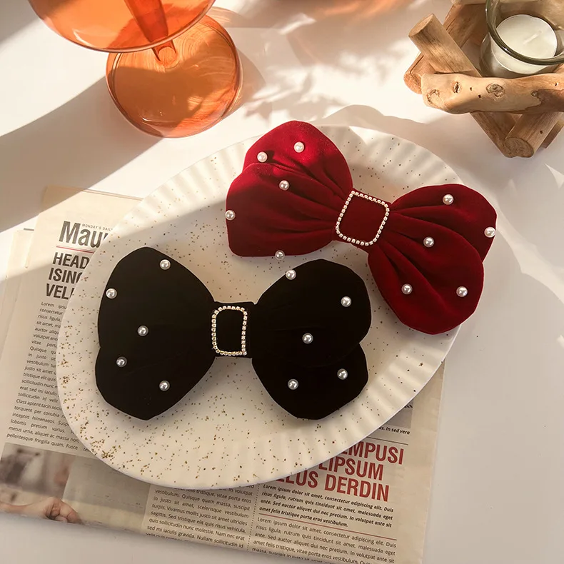 

Korean New Trendy Big Black Wine Red Velvet Bowknot Hair Clips Hairgrips For Women Hair Accessories Wholesale