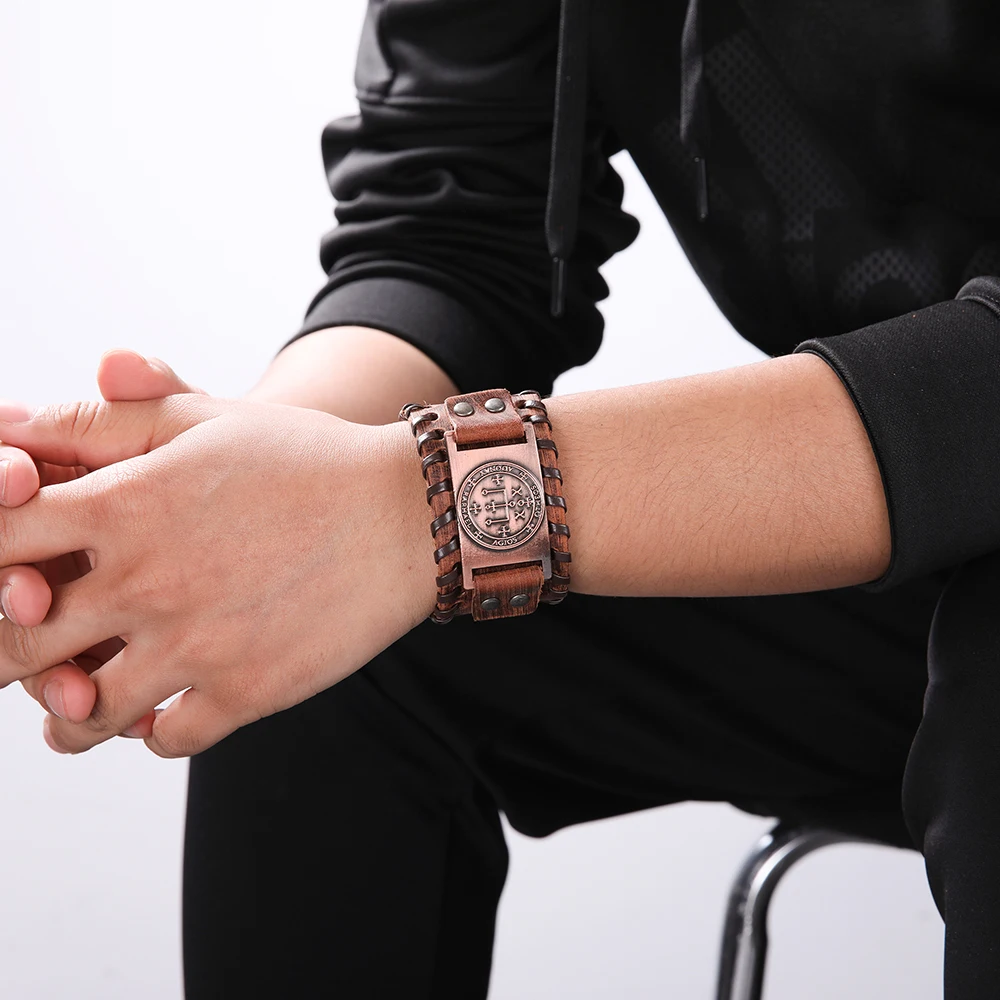 Мужской кожаный браслет Fishhook Готический Браслет манжета с амулетом ангелом