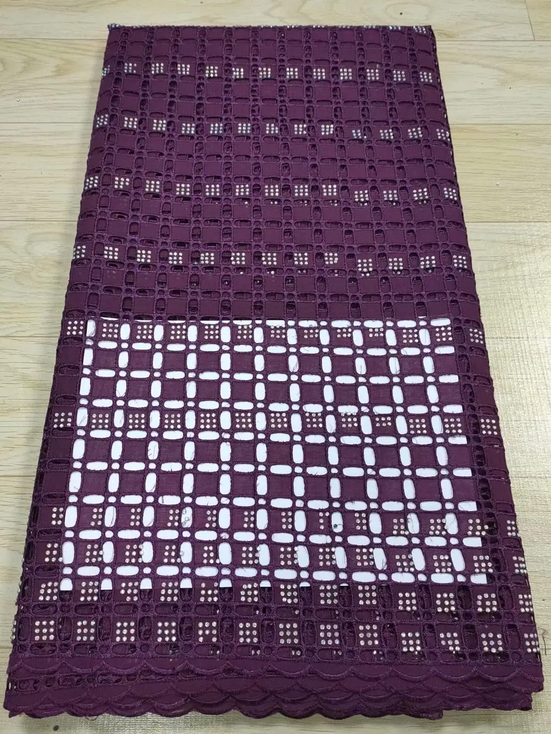 

newcoming fashion stones eyelet cotton lace fabric 5yards good quality swiss voile lace for women party dress TYAU018