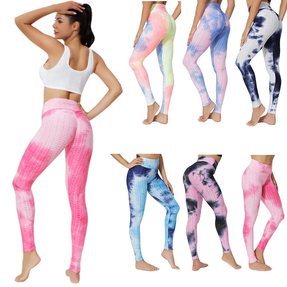 

Women's high waist leggings Sexy bubble butt fitness leggings Jacquard tie dye stretch leggings women's fitness leggings