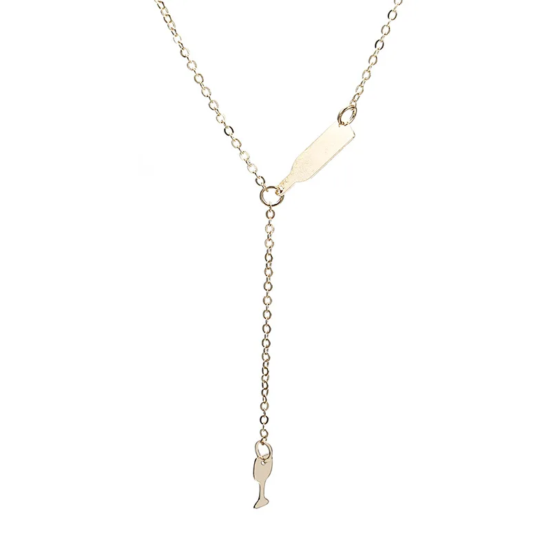 

2021 Fashion Minimalist Wine Bottle And Glass Shaped Pendant Necklace Gold Color Cute Charm Necklace For Women Jewelry Girl Gift