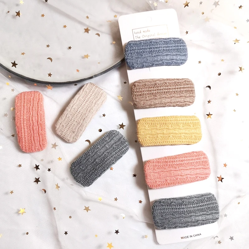 

New Geometric Hair Clips For Women Girls Headbands Solid Color BB Clips Sweet Retro Knitted Hairpins Barrettes Hair Accessories