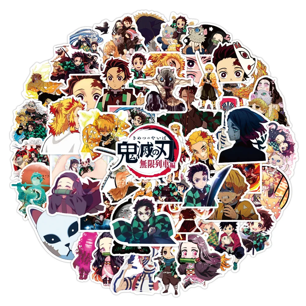 Demon Slayer-pegatinas de Anime de Kimetsu No Yaiba para ni&ntilde;os, calcoman&iacute;as de monopat&iacute;n para ordenador port&aacute;til, equipaje de motocicleta, regalo, 50 Uds.-3