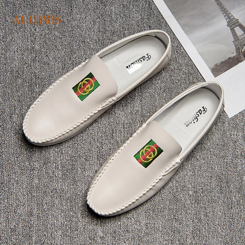 Мужская обувь в горошек для вождения на низком каблуке кожаная плоской подошве